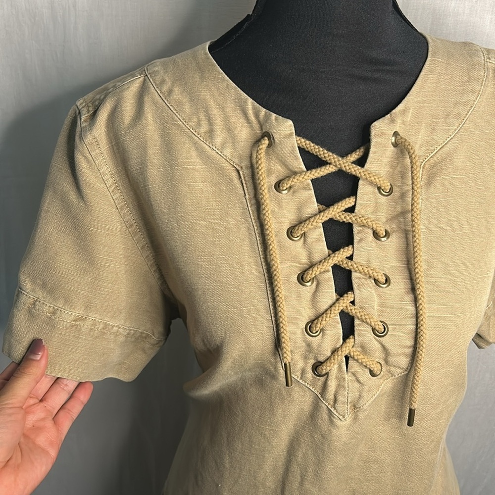 J. Crew Tan Lace-Up Casual Dress – Everyday Style with Pockets - Picture 2 of 7